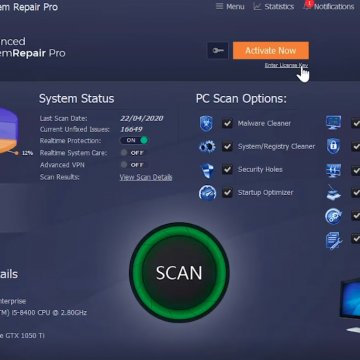 advanced system repair pro system optimizers screenshot scan feature
